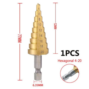 Свердло ступінчасте 4 20 мм, титанова насадка з шестигранним хвостовиком